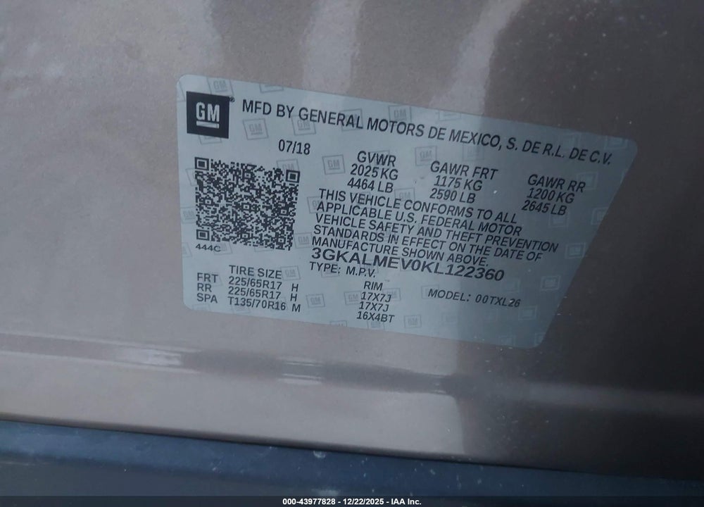 2019 GMC TERRAIN SLE VIN: 3GKALMEV0KL122360