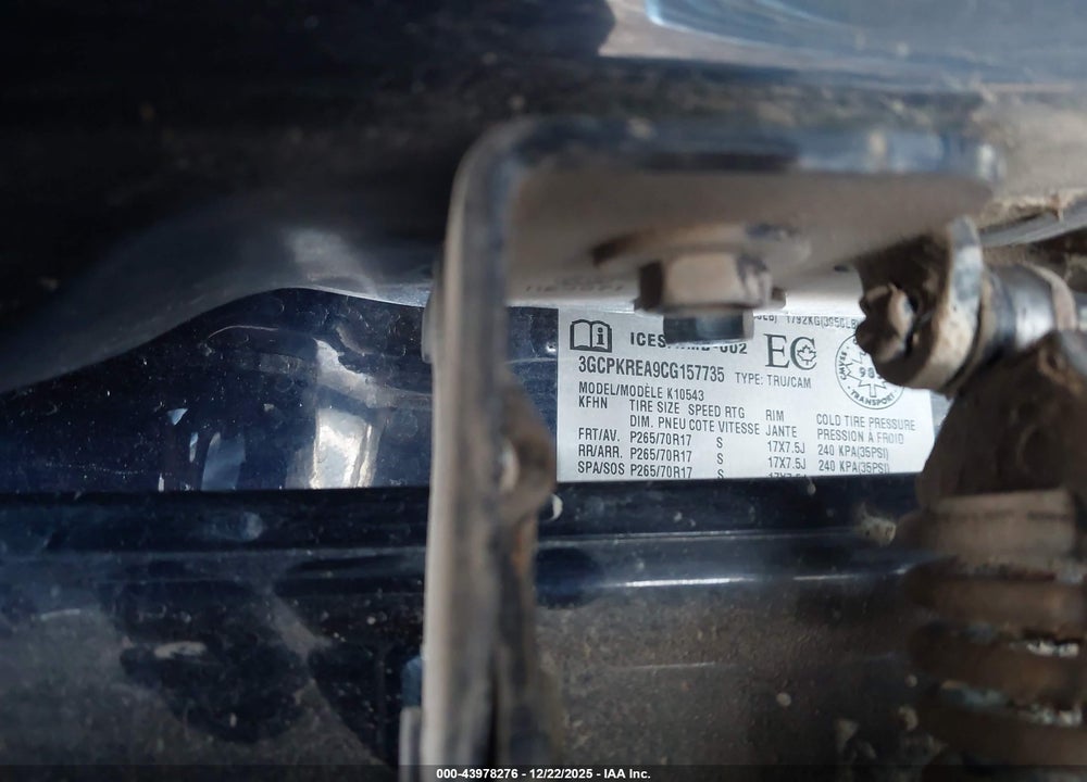2012 CHEVROLET SILVERADO 1500 LS VIN: 3GCPKREA9CG157735