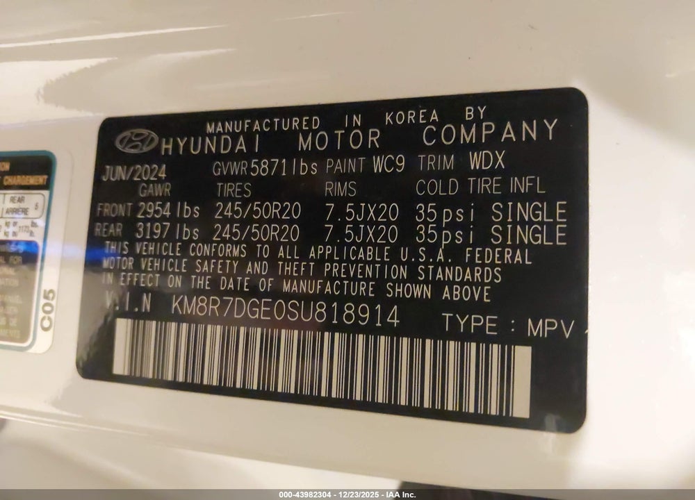 2025 HYUNDAI PALISADE CALLIGRAPHY VIN: KM8R7DGE0SU818914