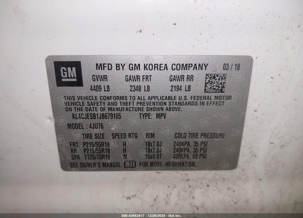 2018 BUICK ENCORE PREFERRED VIN: KL4CJESB1JB679105