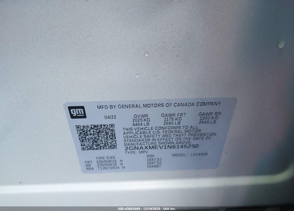 2022 CHEVROLET EQUINOX FWD RS VIN: 2GNAXMEV1N6145260