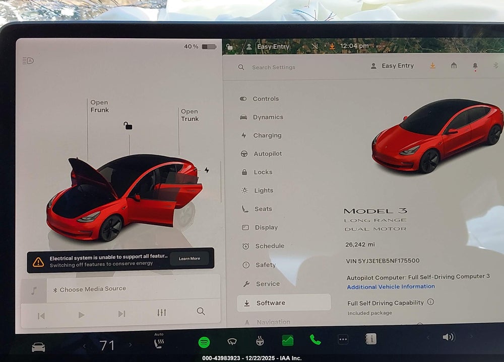2022 TESLA MODEL 3 LONG RANGE DUAL MOTOR ALL-WHEEL DRIVE VIN: 5YJ3E1EB5NF175500