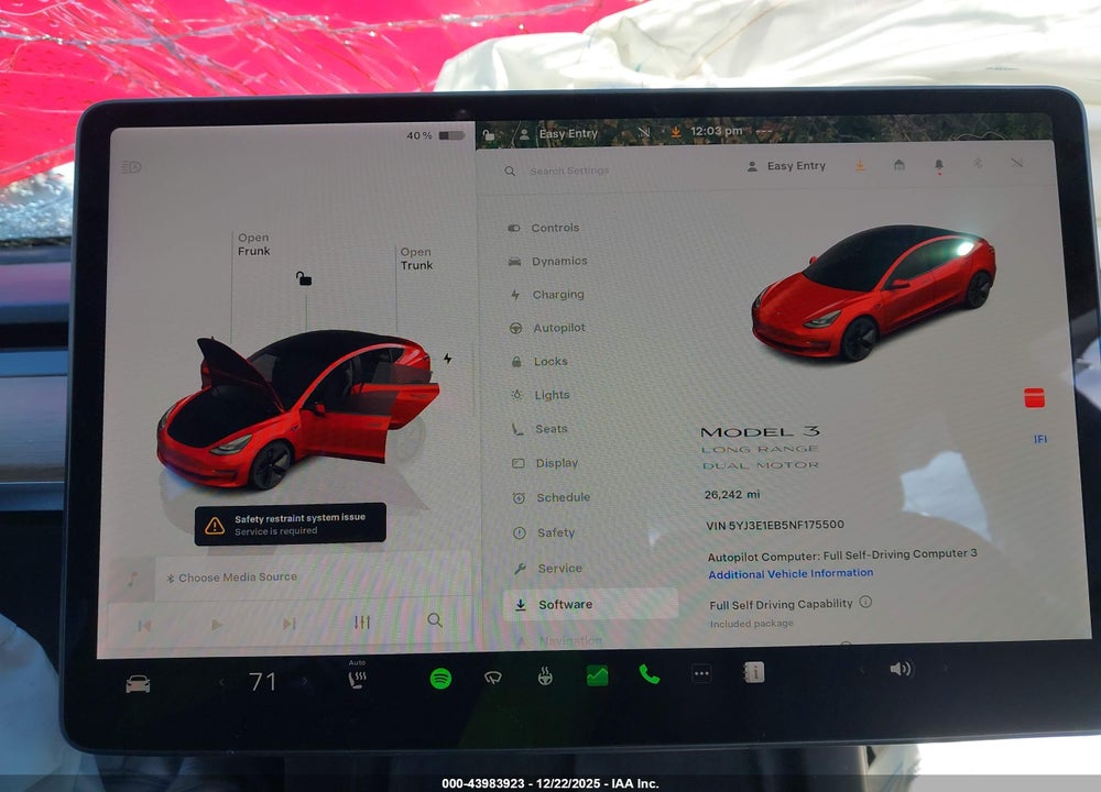2022 TESLA MODEL 3 LONG RANGE DUAL MOTOR ALL-WHEEL DRIVE VIN: 5YJ3E1EB5NF175500
