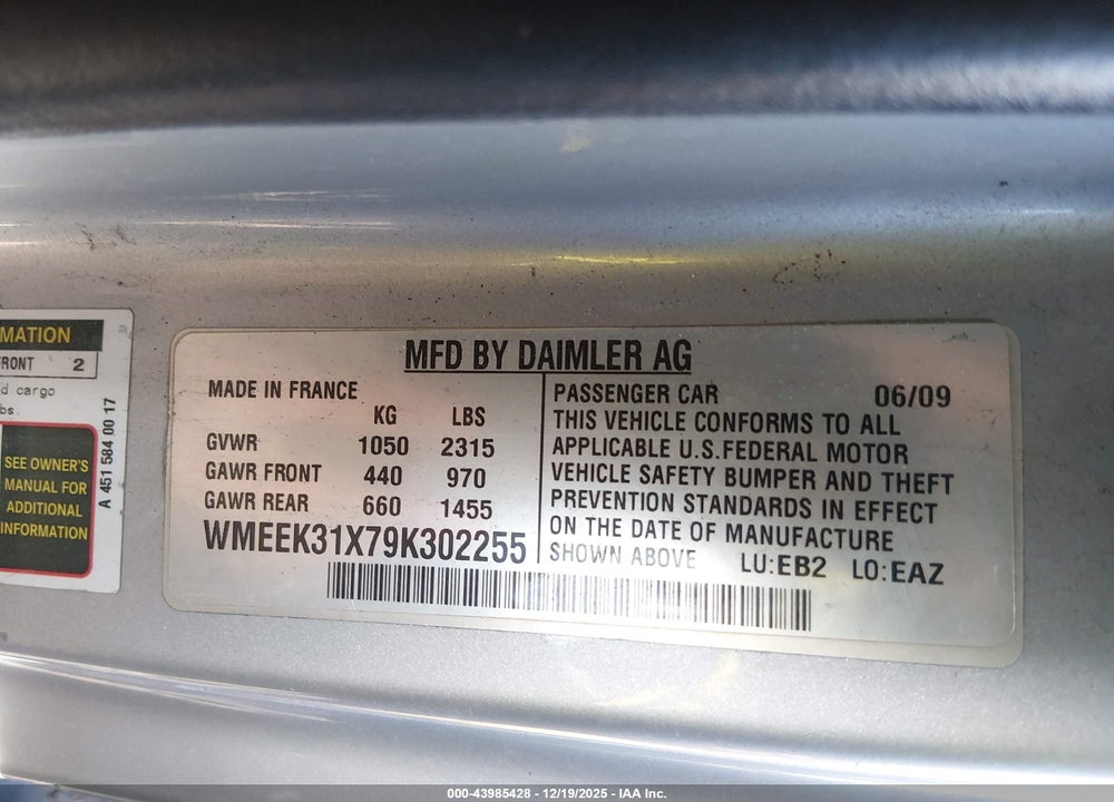 2009 SMART FORTWO BRABUS/PASSION VIN: WMEEK31X79K302255