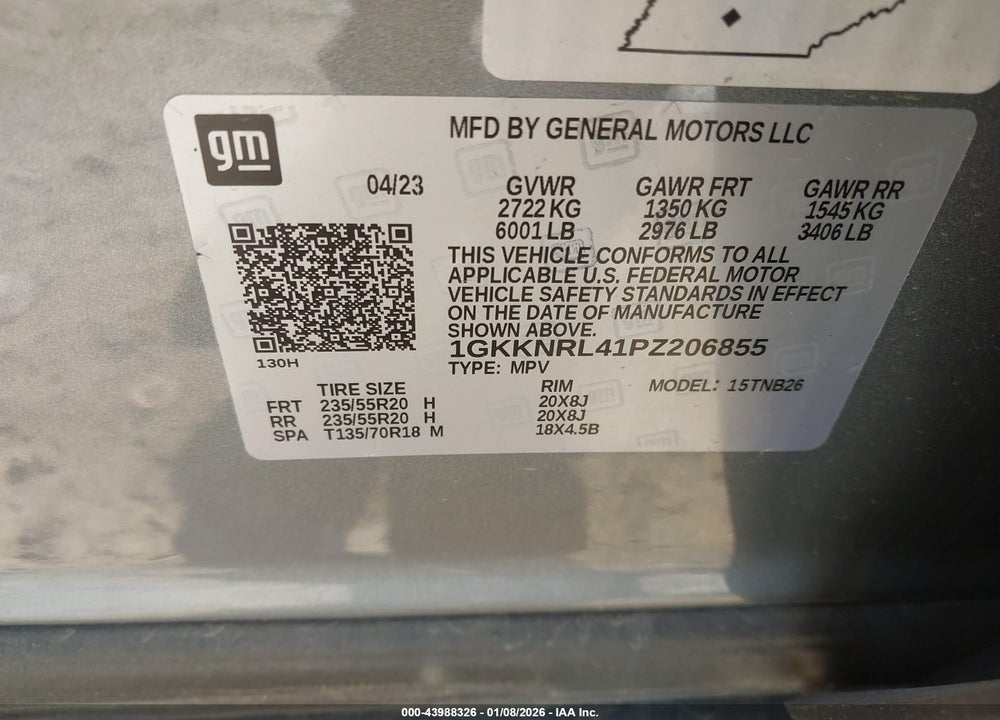 2023 GMC ACADIA AWD SLE VIN: 1GKKNRL41PZ206855