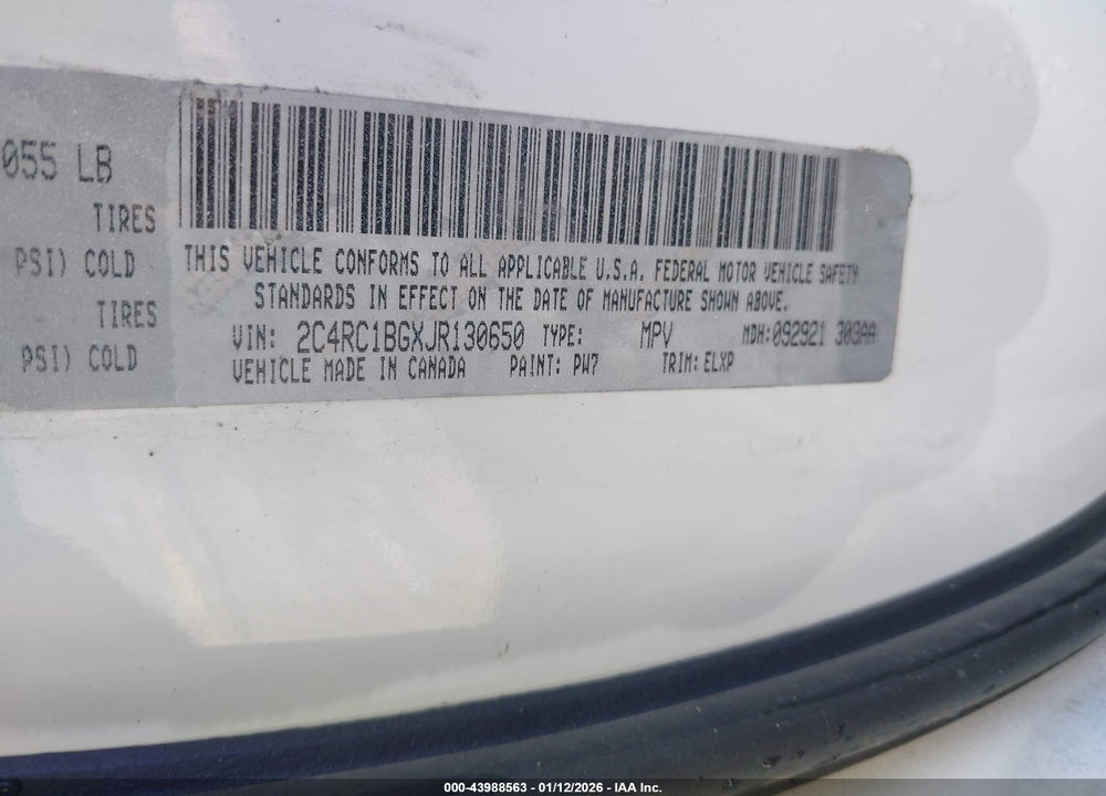 2018 CHRYSLER PACIFICA TOURING L VIN: 2C4RC1BGXJR130650