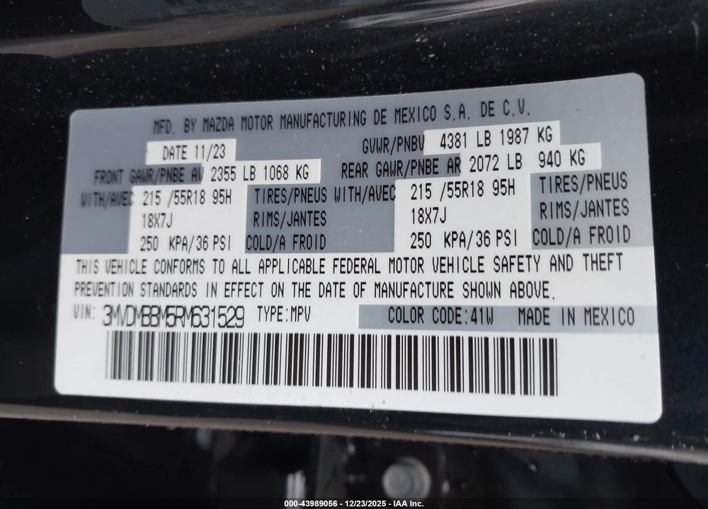 2024 MAZDA CX-30 2.5 S SELECT SPORT VIN: 3MVDMBBM5RM631529