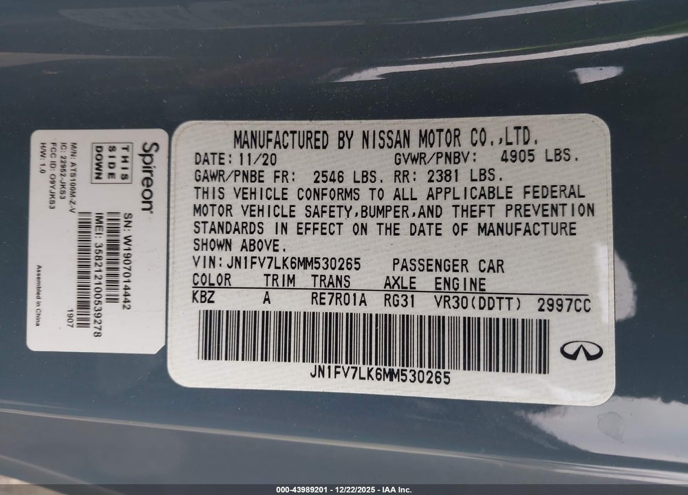 2021 INFINITI Q60 RED SPORT 400 VIN: JN1FV7LK6MM530265