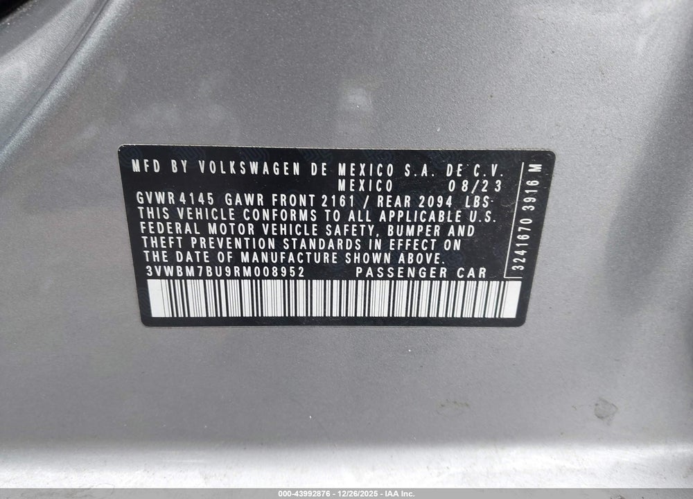 2024 VOLKSWAGEN JETTA 1.5T SPORT VIN: 3VWBM7BU9RM008952