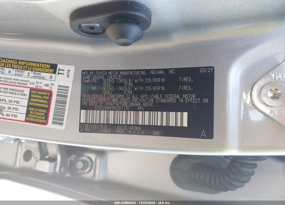 2021 TOYOTA HIGHLANDER L VIN: 5TDCZRAHXMS061130