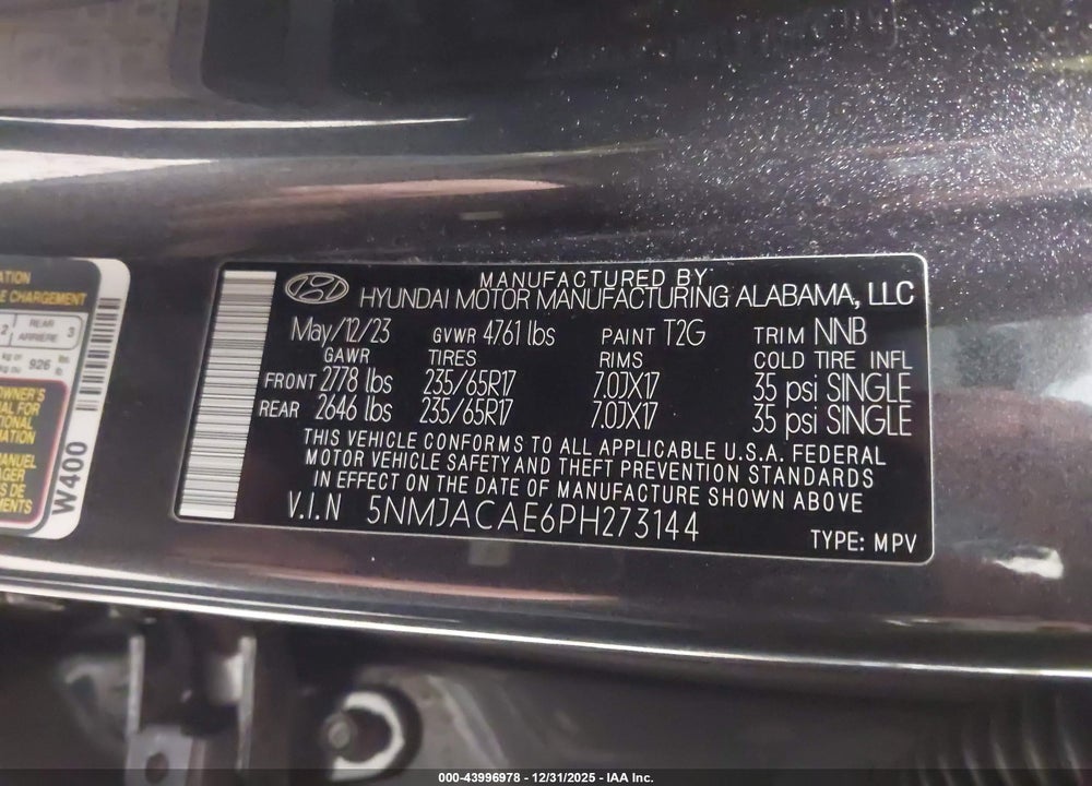 2023 HYUNDAI TUCSON SE VIN: 5NMJACAE6PH273144