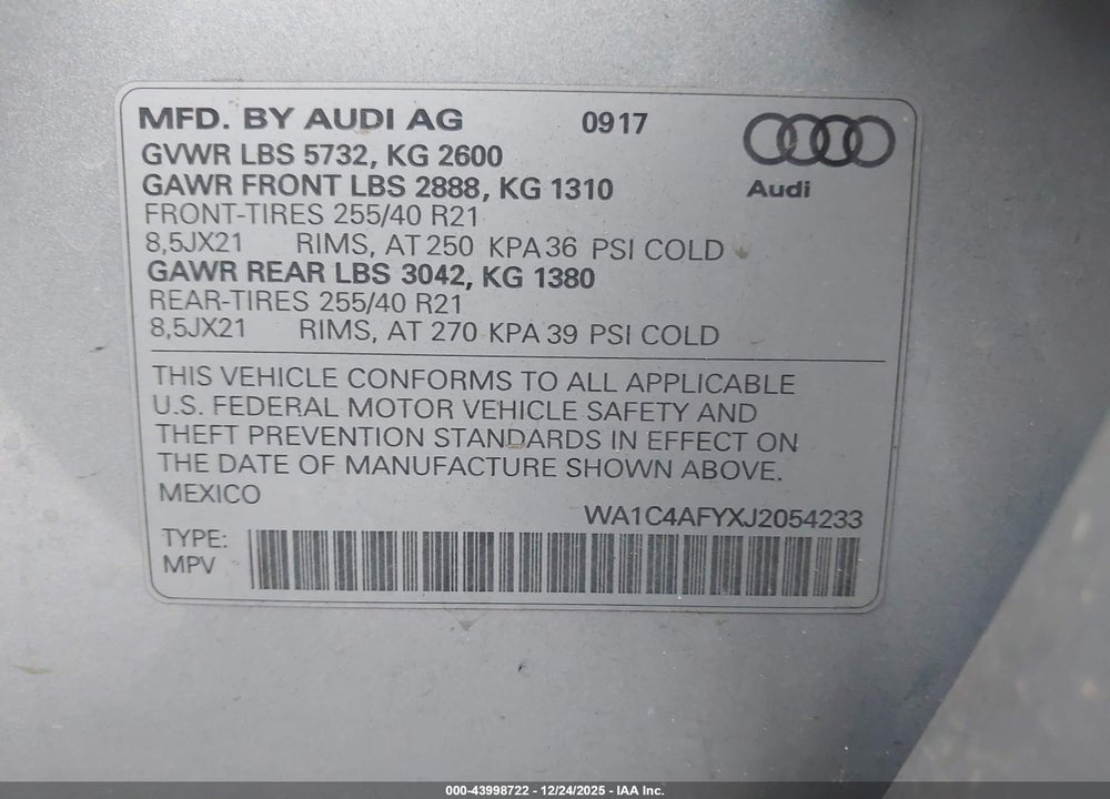 2018 AUDI SQ5 3.0T PREMIUM PLUS VIN: WA1C4AFYXJ2054233