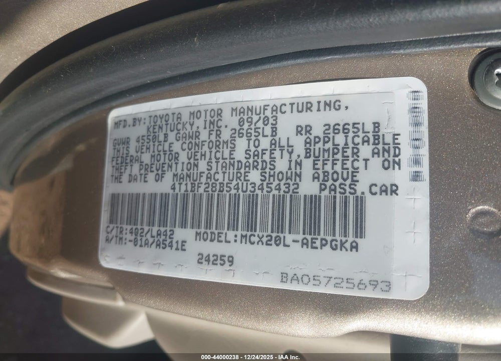 2004 TOYOTA AVALON XLS VIN: 4T1BF28B54U345432