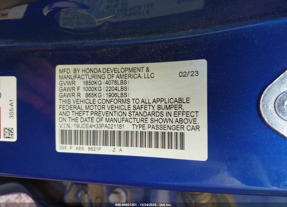 2023 ACURA INTEGRA A-SPEC VIN: 19UDE4H33PA021181