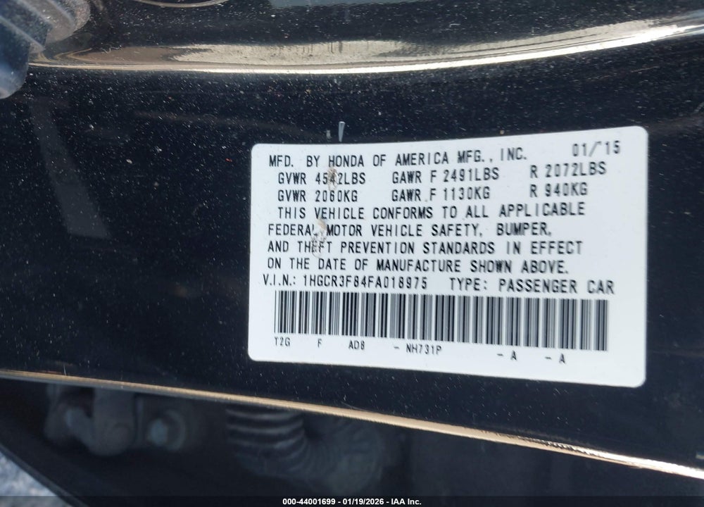 2015 HONDA ACCORD EX-L V-6 VIN: 1HGCR3F84FA018975
