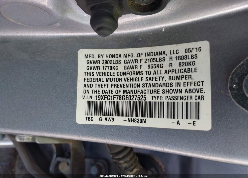 2016 HONDA CIVIC EX-L VIN: 19XFC1F78GE027525