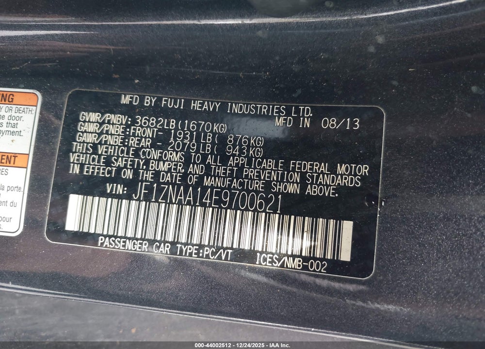 2014 SCION FR-S VIN: JF1ZNAA14E9700621