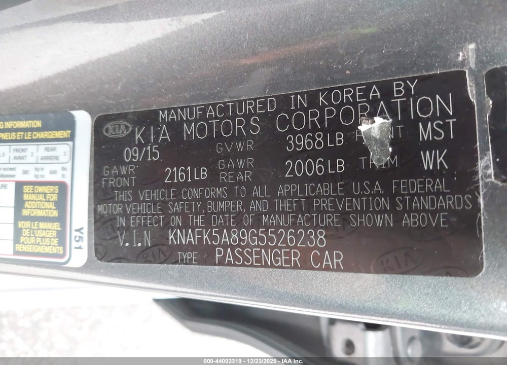 2016 KIA FORTE LX VIN: KNAFK5A89G5526238
