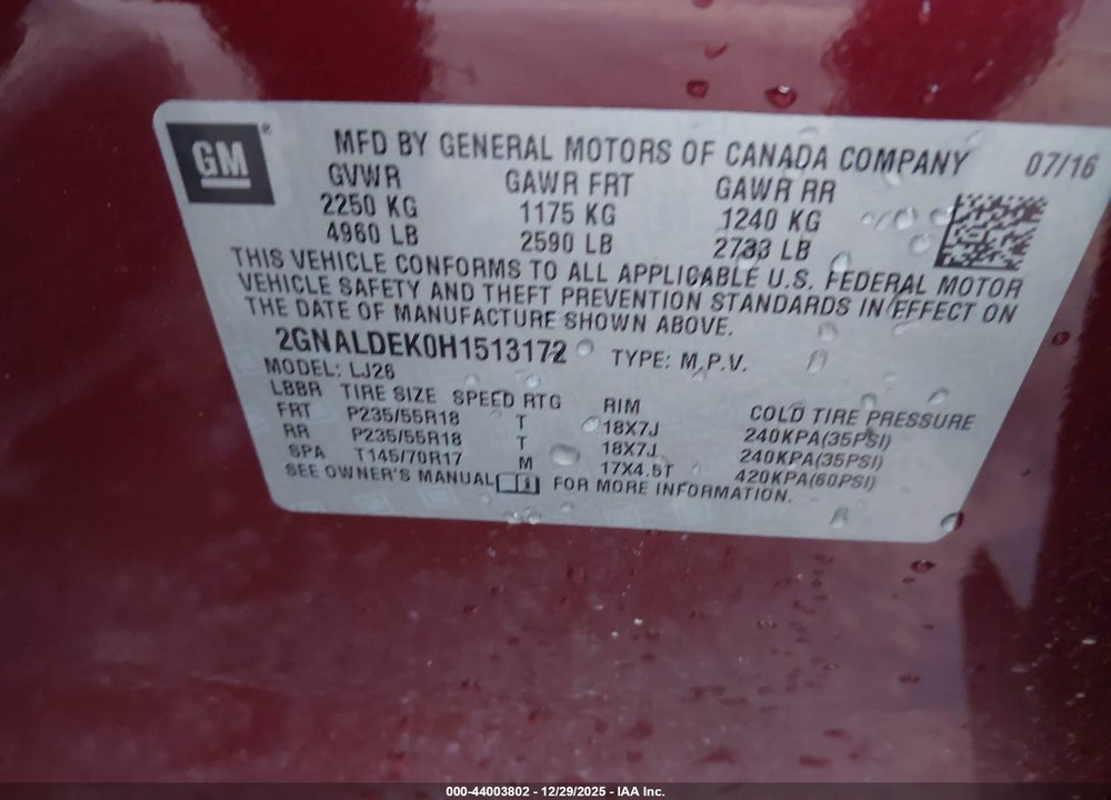 2017 CHEVROLET EQUINOX PREMIER VIN: 2GNALDEK0H1513172
