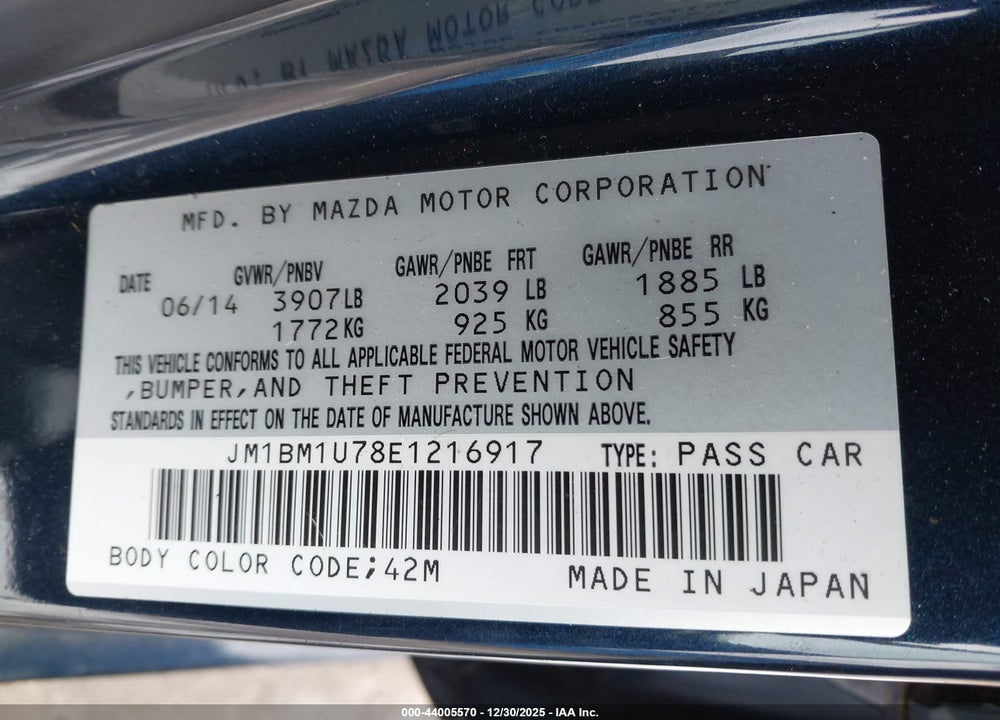 2014 MAZDA 3 I SPORT VIN: JM1BM1U78E1216917
