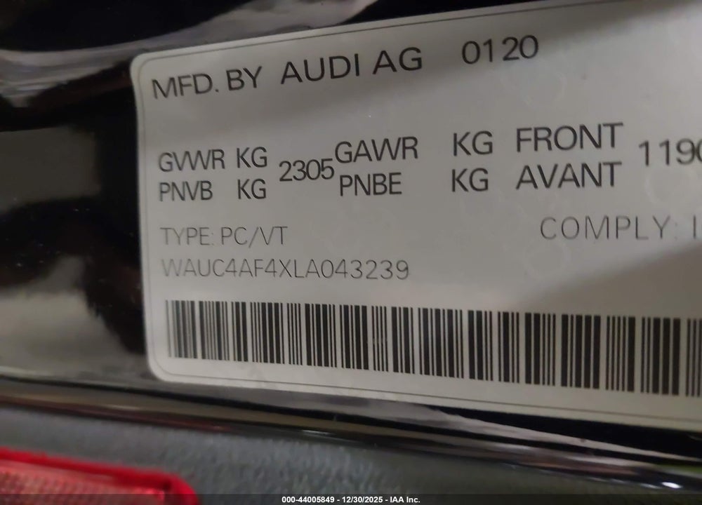 2020 AUDI S4 PRESTIGE TFSI QUATTRO TIPTRONIC VIN: WAUC4AF4XLA043239
