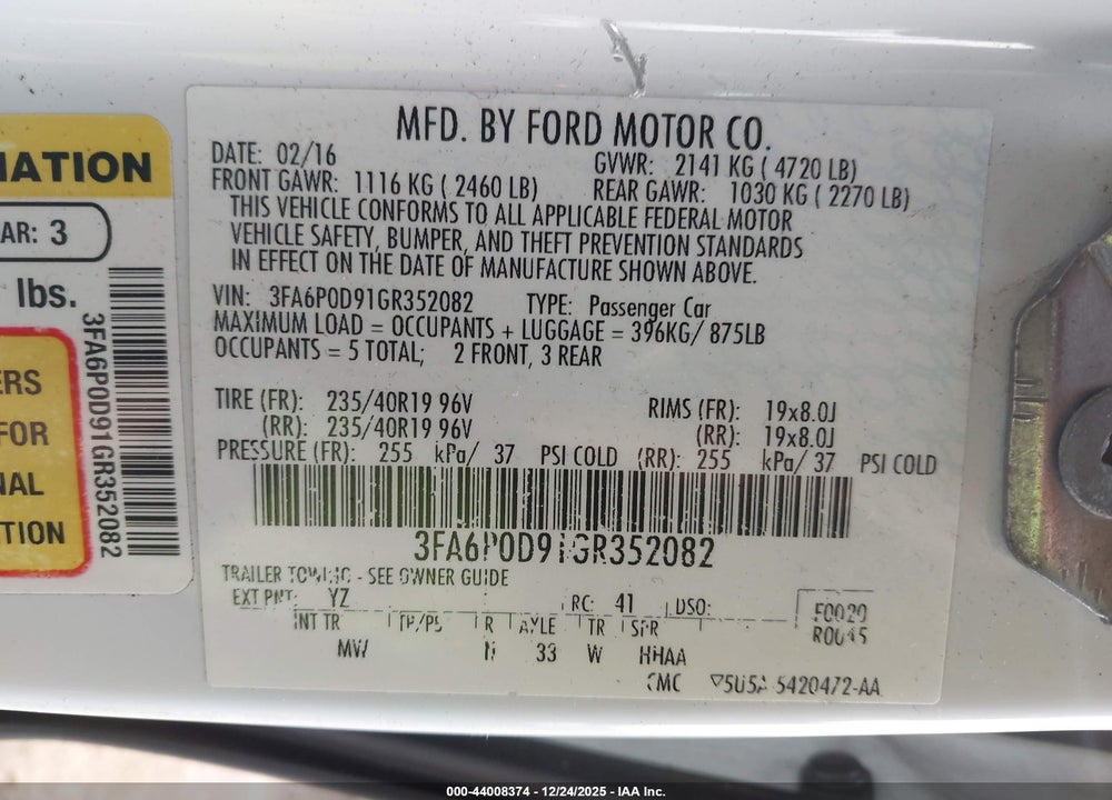 2016 FORD FUSION TITANIUM VIN: 3FA6P0D91GR352082