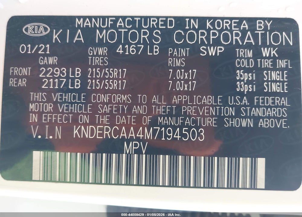 2021 KIA SELTOS EX VIN: KNDERCAA4M7194503