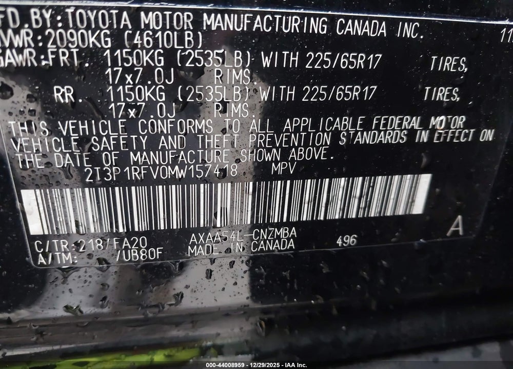 2021 TOYOTA RAV4 XLE VIN: 2T3P1RFV0MW157418