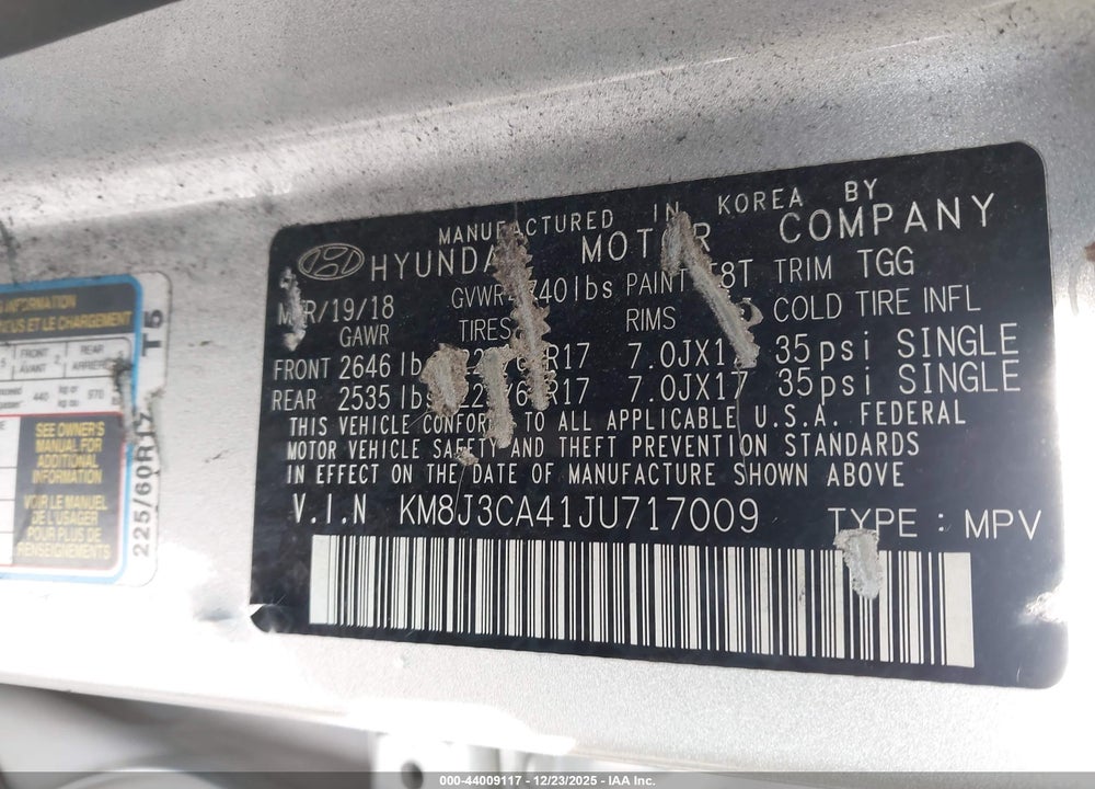 2018 HYUNDAI TUCSON SEL VIN: KM8J3CA41JU717009