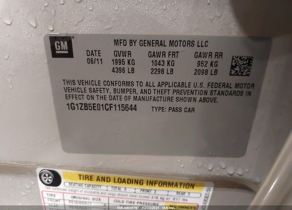 2012 CHEVROLET MALIBU LS VIN: 1G1ZB5E01CF115644