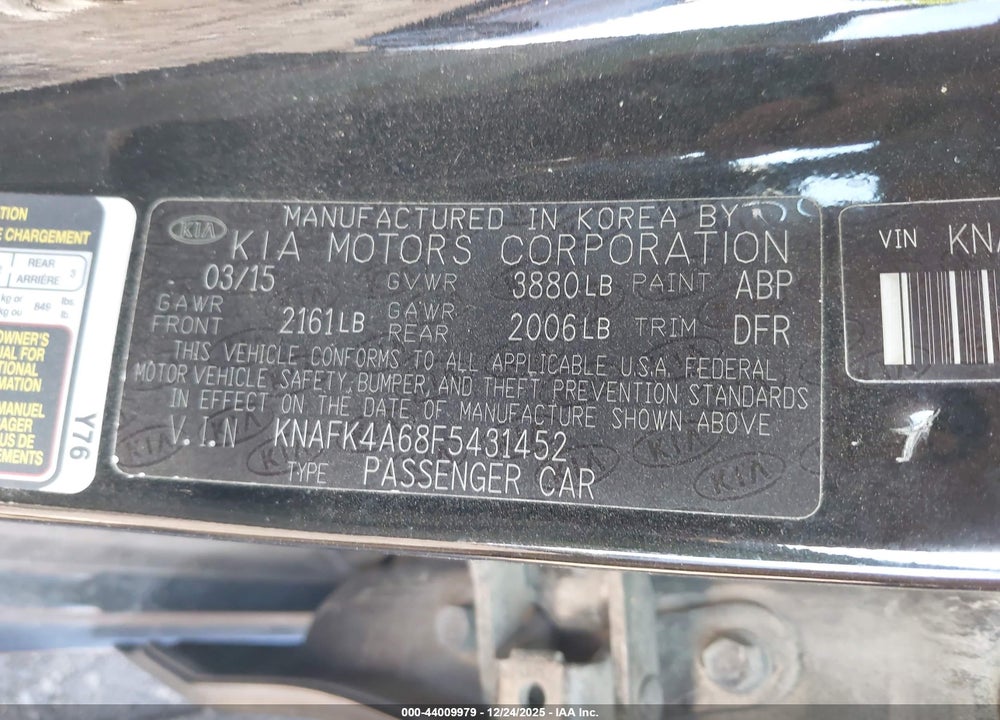 2015 KIA FORTE LX VIN: KNAFK4A68F5431452