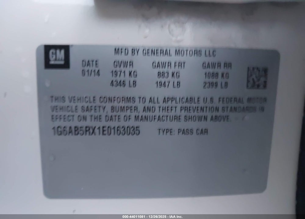 2014 CADILLAC ATS LUXURY VIN: 1G6AB5RX1E0163035