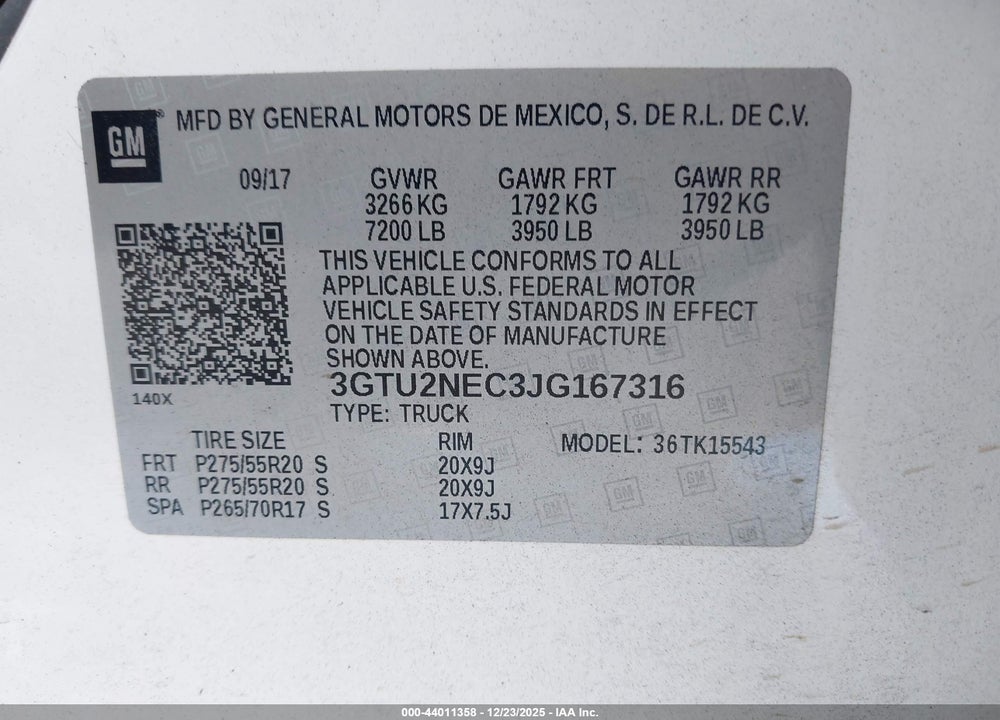 2018 GMC SIERRA 1500 SLT VIN: 3GTU2NEC3JG167316