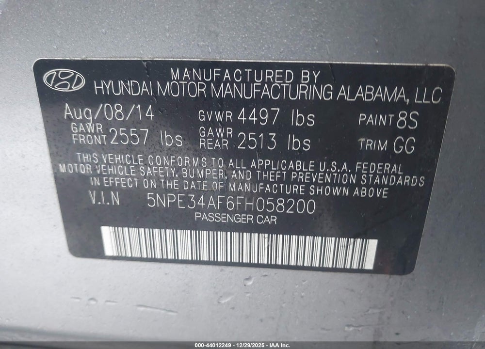 2015 HYUNDAI SONATA SPORT VIN: 5NPE34AF6FH058200