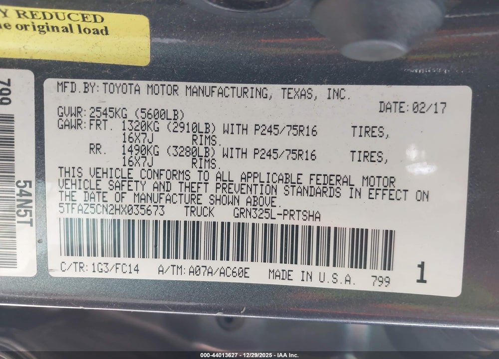 2017 TOYOTA TACOMA SR5 V6 VIN: 5TFAZ5CN2HX035673