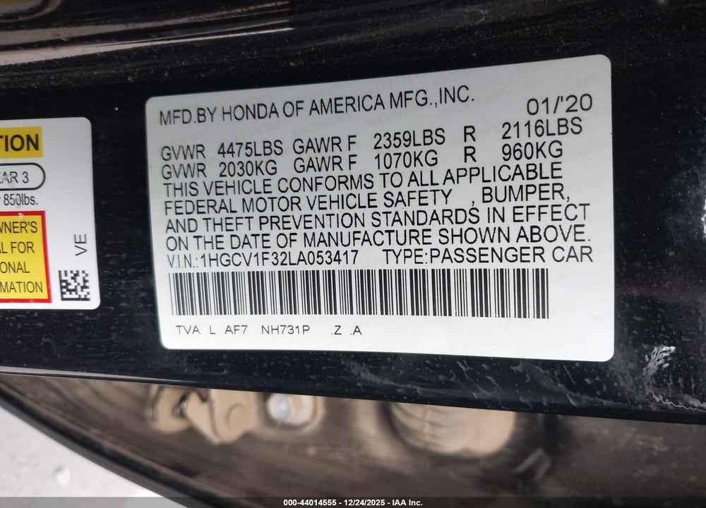 2020 HONDA ACCORD SPORT VIN: 1HGCV1F32LA053417