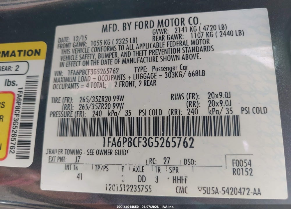 2016 FORD MUSTANG GT PREMIUM VIN: 1FA6P8CF3G5265762