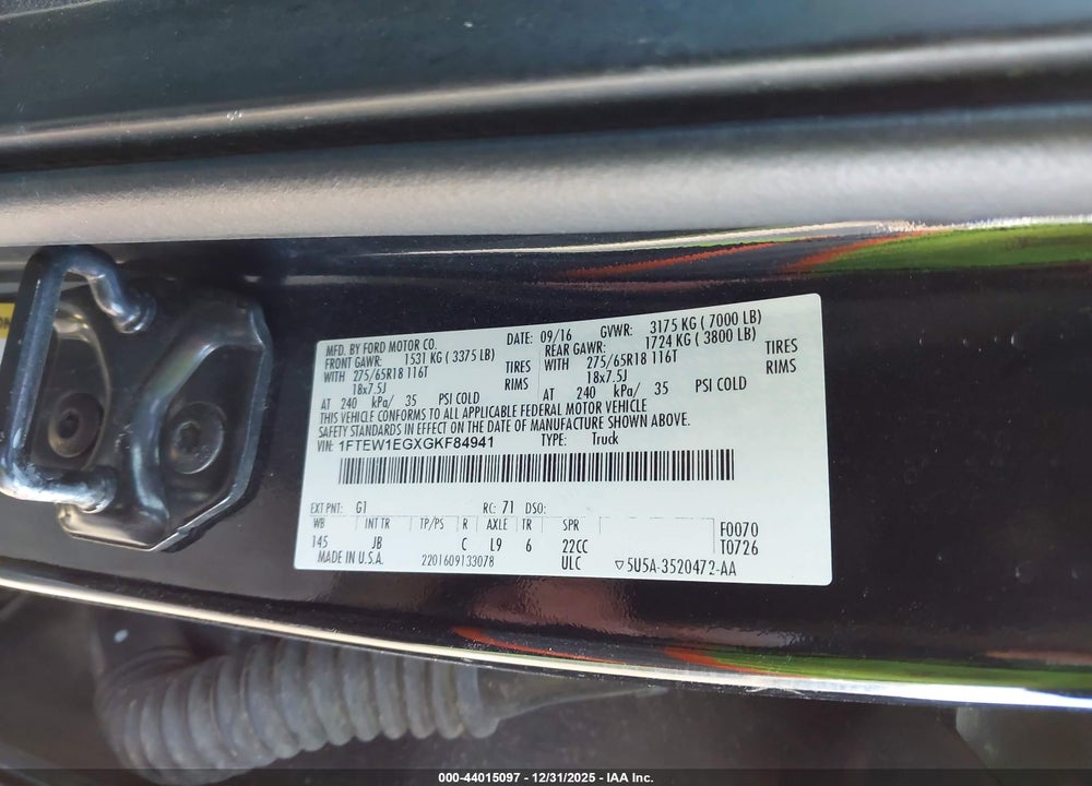 2016 FORD F-150 XLT VIN: 1FTEW1EGXGKF84941