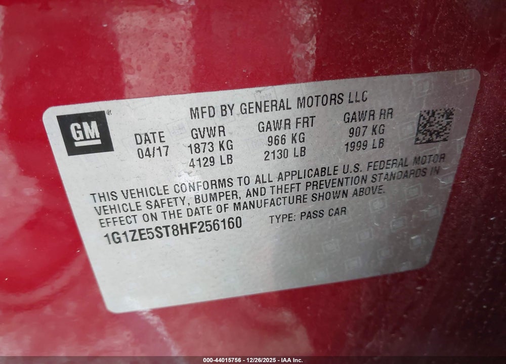 2017 CHEVROLET MALIBU 1LT VIN: 1G1ZE5ST8HF256160