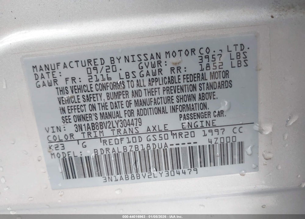 2020 NISSAN SENTRA S XTRONIC CVT VIN: 3N1AB8BV2LY304479