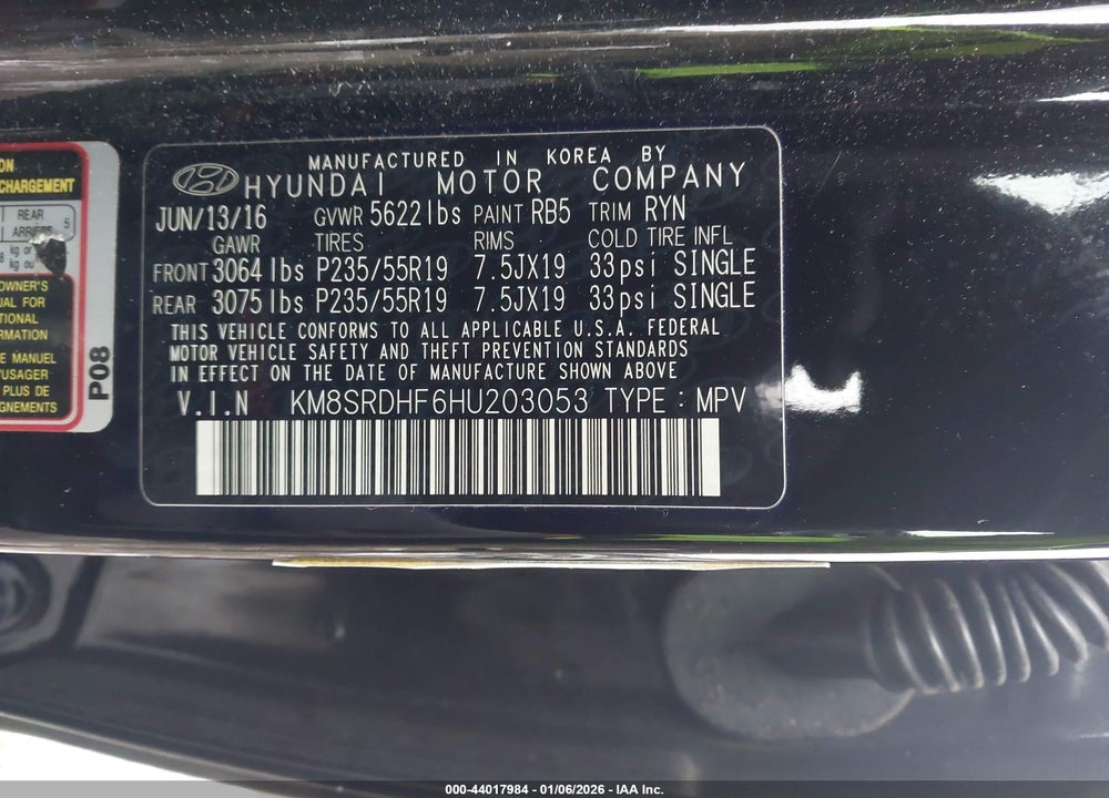 2017 HYUNDAI SANTA FE SE ULTIMATE VIN: KM8SRDHF6HU203053