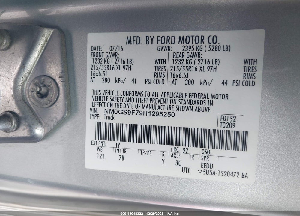 2017 FORD TRANSIT CONNECT XLT VIN: NM0GS9F79H1295250
