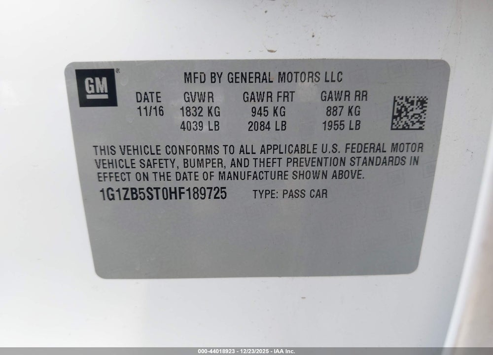 2017 CHEVROLET MALIBU LS VIN: 1G1ZB5ST0HF189725