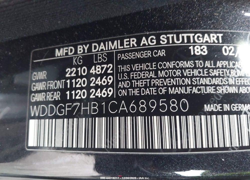 2012 MERCEDES-BENZ C 63 AMG VIN: WDDGF7HB1CA689580