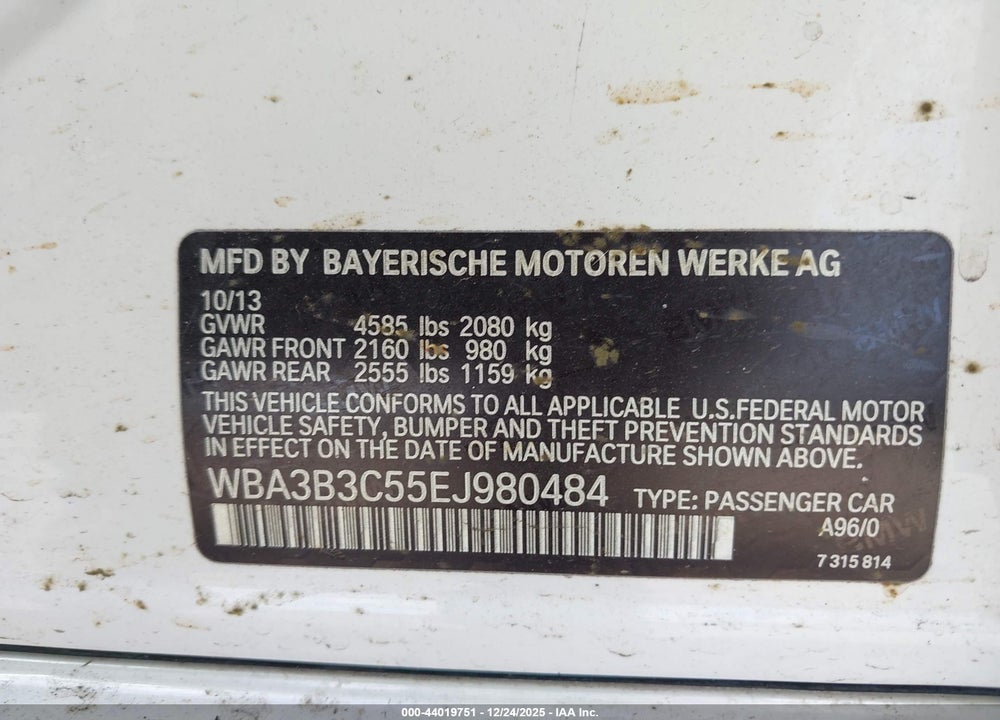 2014 BMW 328I XDRIVE VIN: WBA3B3C55EJ980484