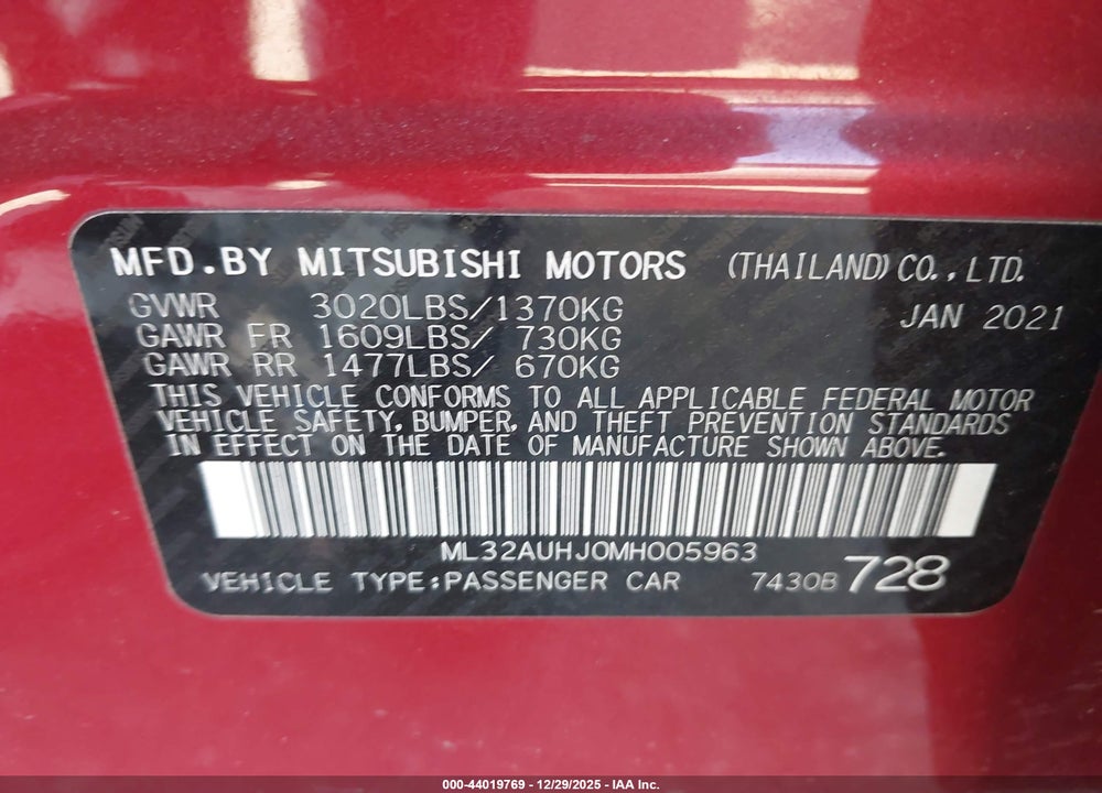 2021 MITSUBISHI MIRAGE CARBONITE EDITION/ES/LE VIN: ML32AUHJ0MH005963
