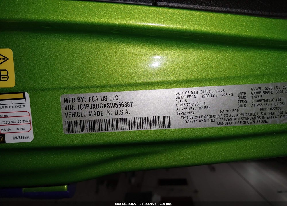 2025 JEEP WRANGLER 4-DOOR WILLYS 4X4 VIN: 1C4PJXDGXSW566887
