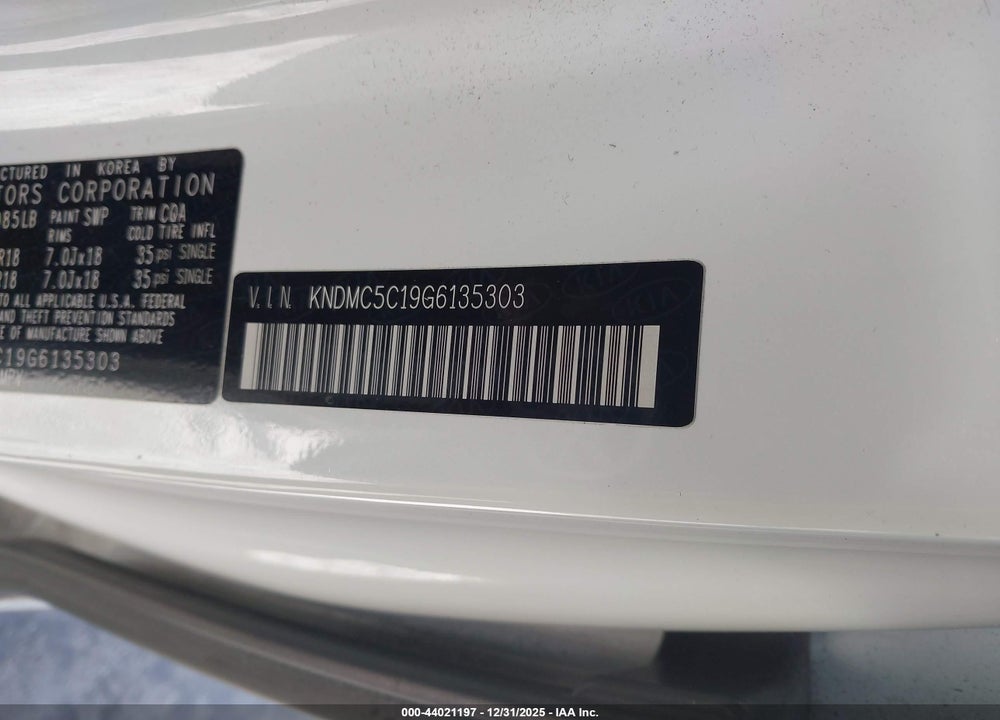 2016 KIA SEDONA EX VIN: KNDMC5C19G6135303
