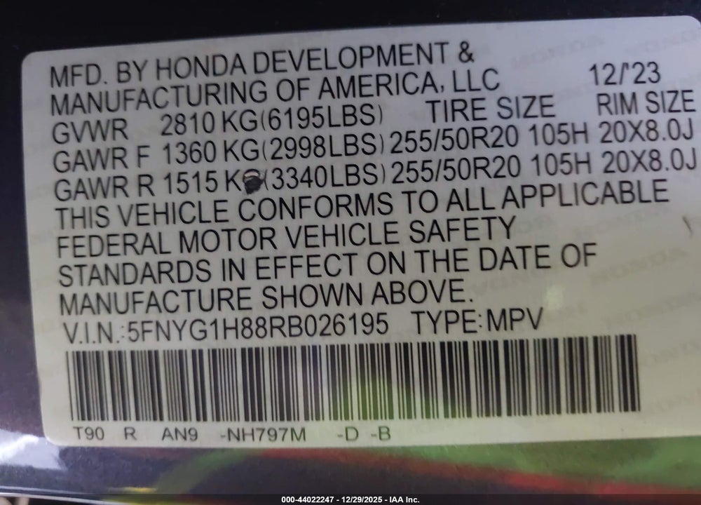 2024 HONDA PILOT ELITE VIN: 5FNYG1H88RB026195