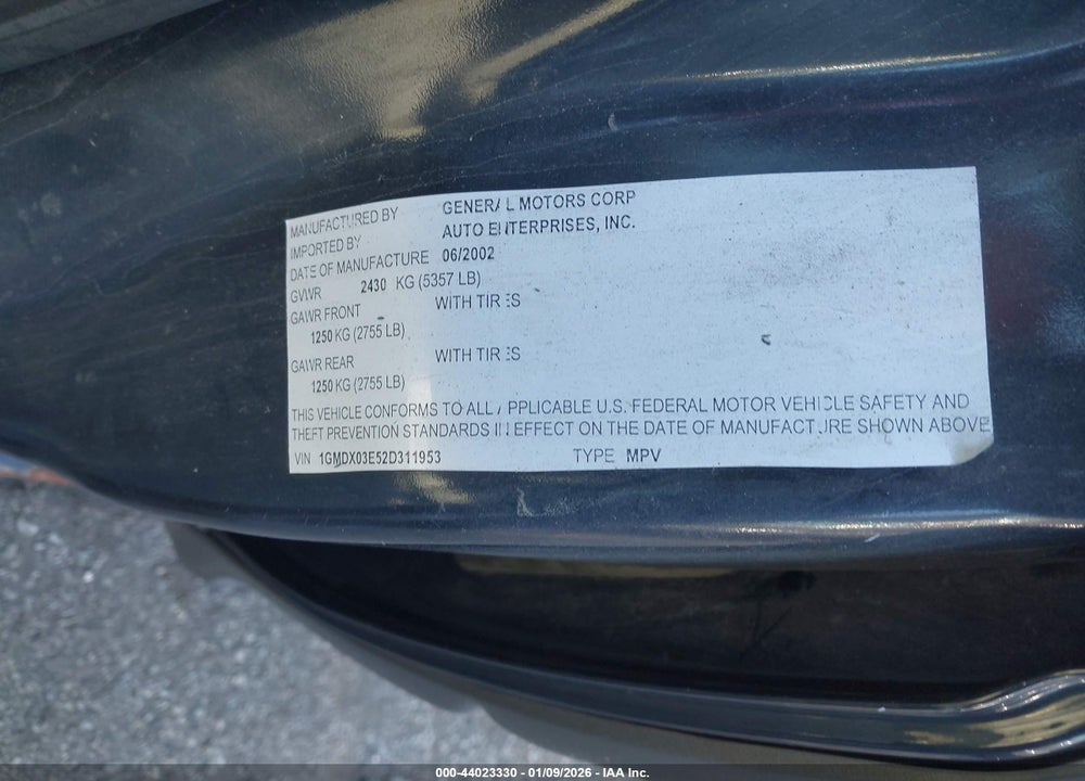 2002 PONTIAC MONTANA M16 W/1SA PKG./M16 W/1SE PKG. VIN: 1GMDX03E52D311953
